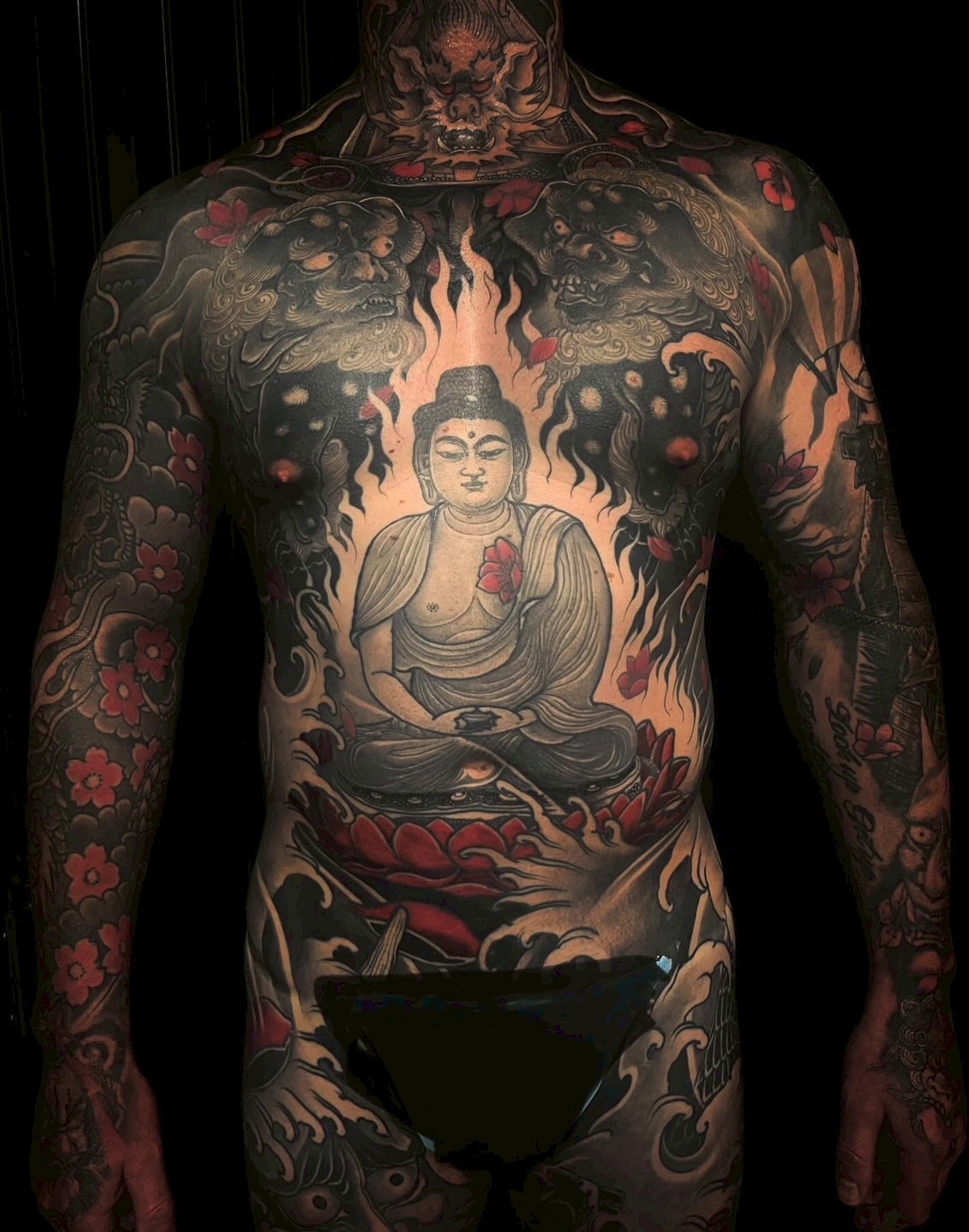 Full front torso Japanese tattoo with Buddha