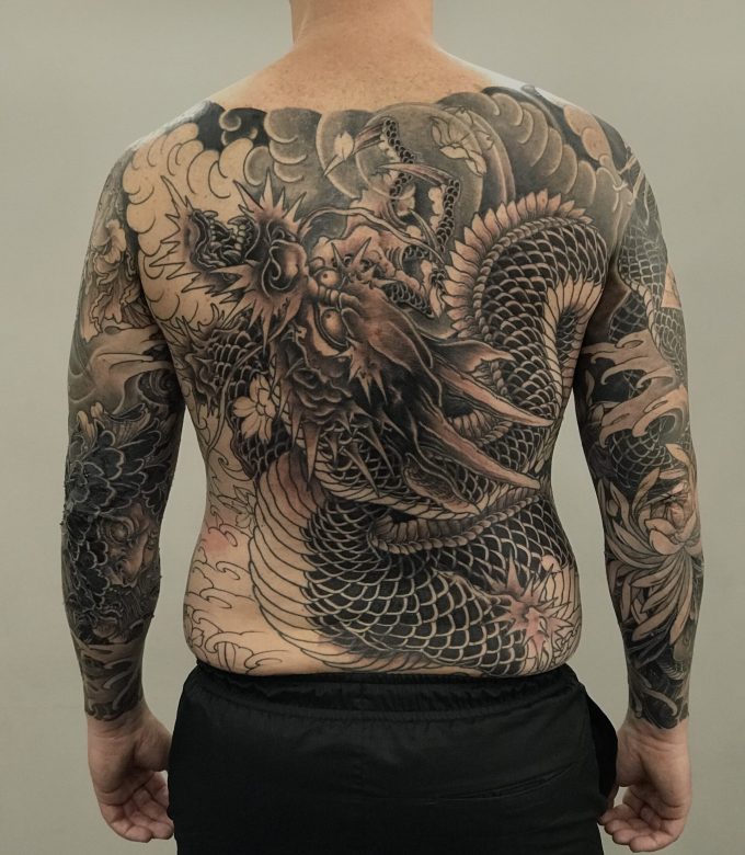 Japanese dragon body suit tattoo full back in Pattaya