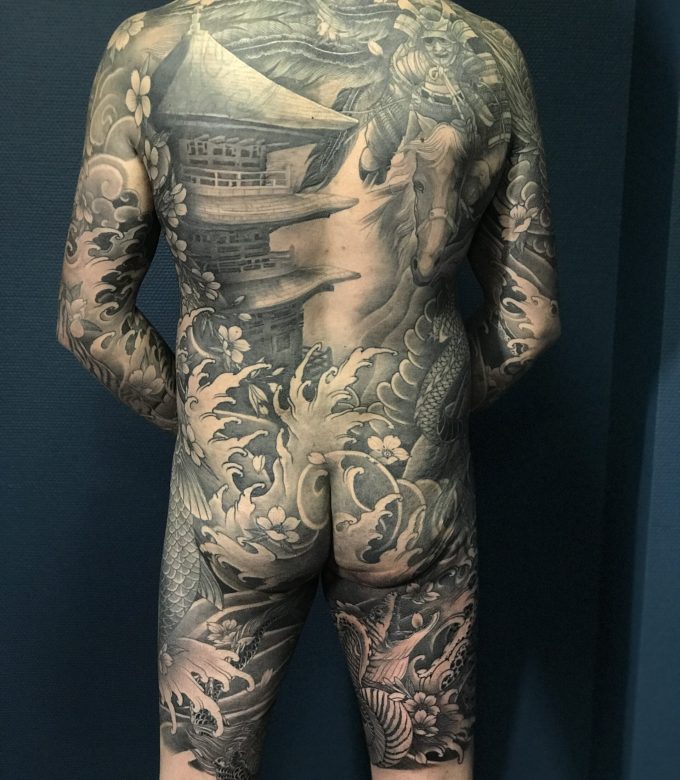 Japanese Irezumi full body suit tattoo back view Pattaya