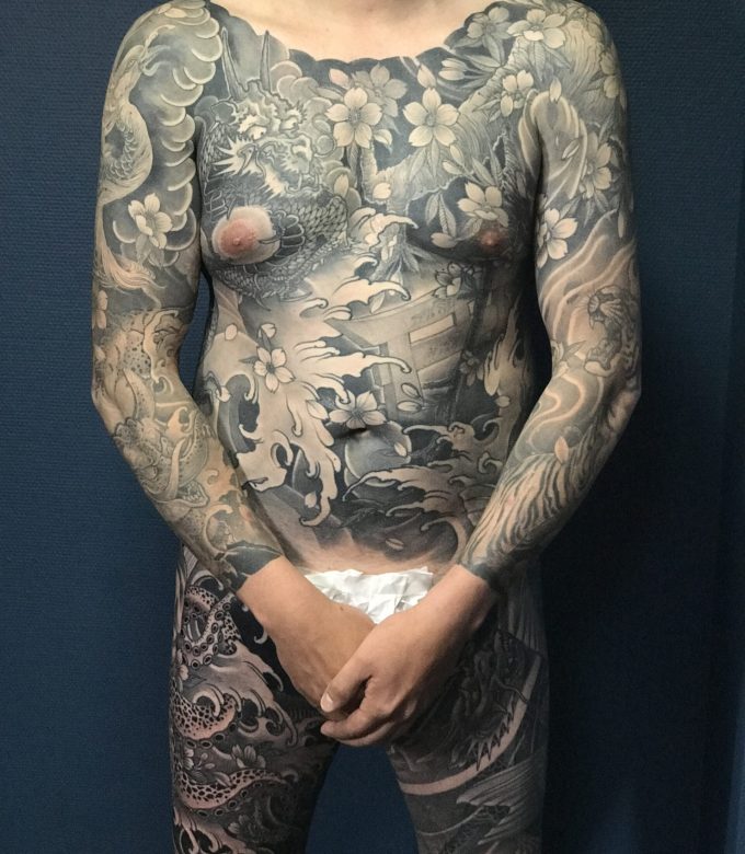 Japanese Irezumi full body suit tattoo front view Pattaya