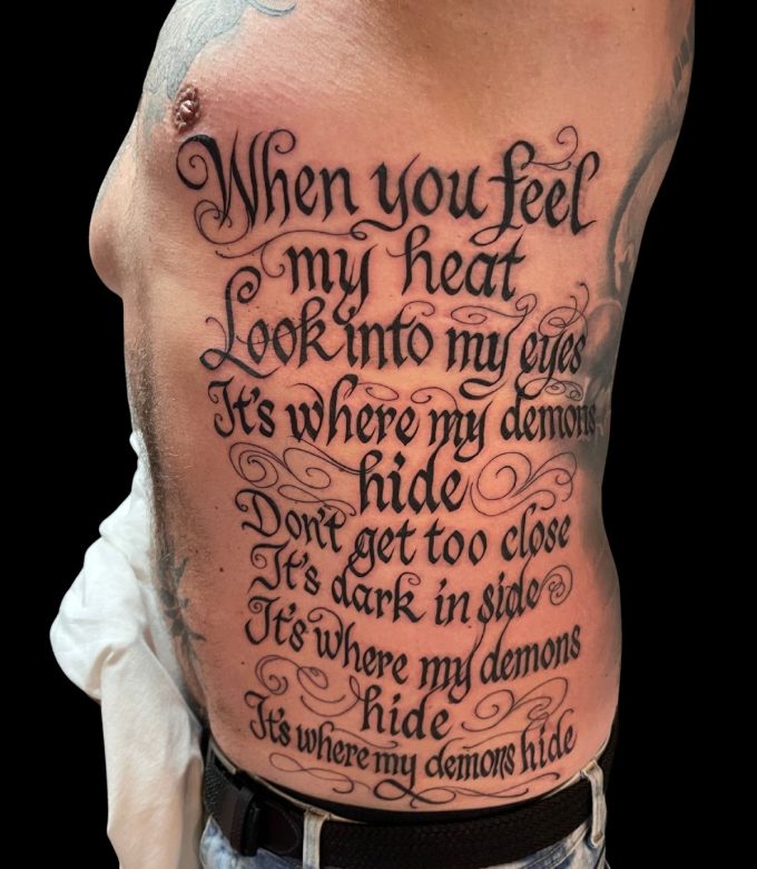 Chicano Lettering Side Tattoo Pattaya