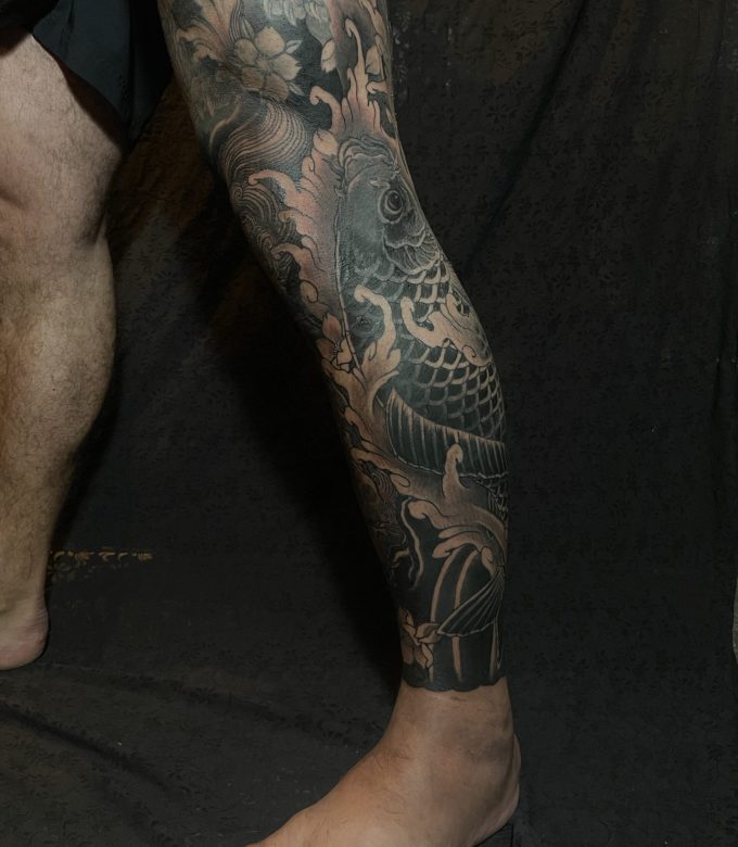 Koi Fish Irezumi Leg Sleeve Tattoo Pattaya