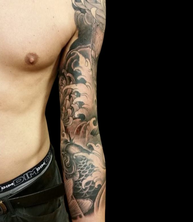 Japanese Koi Wave Buddha Chrysanthemum Tattoo Pattaya